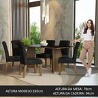 Conjunto Sala de Jantar Mesa Tampo de Madeira 6 Cadeiras Rustic/Preto/Oxford Madison Madesa