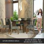 Conjunto Sala de Jantar Mesa Tampo de Madeira 6 Cadeiras Rustic/Preto/Silver Madison Madesa