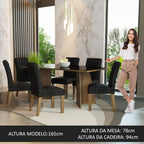 Conjunto Sala de Jantar Mesa Tampo de Vidro 6 Cadeiras Rustic/Preto/Oxford Marissa Madesa