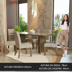Conjunto Sala de Jantar Mesa Tampo de Vidro 6 Cadeiras Rustic/Crema/Imperial Marissa Madesa