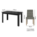 Conjunto Sala de Jantar Mesa Tampo de Vidro 6 Cadeiras Rustic/Preto/Silver Odara Madesa