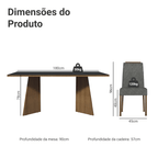 Conjunto Sala de Jantar Tampo de Vidro 6 Cadeiras Rustic/Preto/Silver Amalfi Madesa