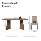 Conjunto Sala de Jantar Tampo de Vidro 6 Cadeiras Rustic/Crema/Imperial Amalfi Madesa
