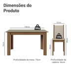 Conjunto Sala de Jantar Lucena Mesa Tampo de Madeira 6 Cadeiras Rustic/Crema/Sintético Bege Madesa