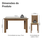 Conjunto Sala de Jantar Cereja Mesa Tampo de Vidro 6 Cadeiras Rustic/Crema/Lírio Bege Madesa