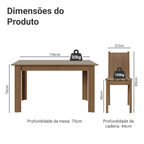 Conjunto Sala de Jantar Dolce Mesa Tampo de Madeira 6 Cadeiras Rustic/Crema/Bege Marrom Madesa