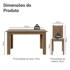 Conjunto Sala de Jantar Dolce Mesa Tampo de Madeira 6 Cadeiras Rustic/Crema/Floral Hibiscos Madesa
