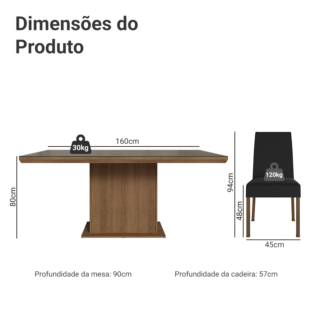 Conjunto Sala de Jantar Tampo com Vidro 6 Cadeiras Rustic/Oxford Alba Madesa