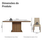 Conjunto Sala de Jantar Tampo com Vidro 6 Cadeiras Rustic/Branco/Imperial Alba Madesa