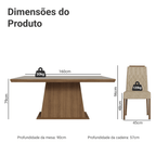 Conjunto Sala de Jantar Tampo de Madeira 6 Cadeiras Rustic/Crema/Imperial Assis Madesa