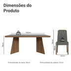 Conjunto Sala de Jantar Tampo de Madeira 6 Cadeiras Rustic/Cinza/Silver Sarlat Madesa