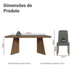Conjunto Sala de Jantar Tampo com Vidro 6 Cadeiras Rustic/Silver Pienza Madesa