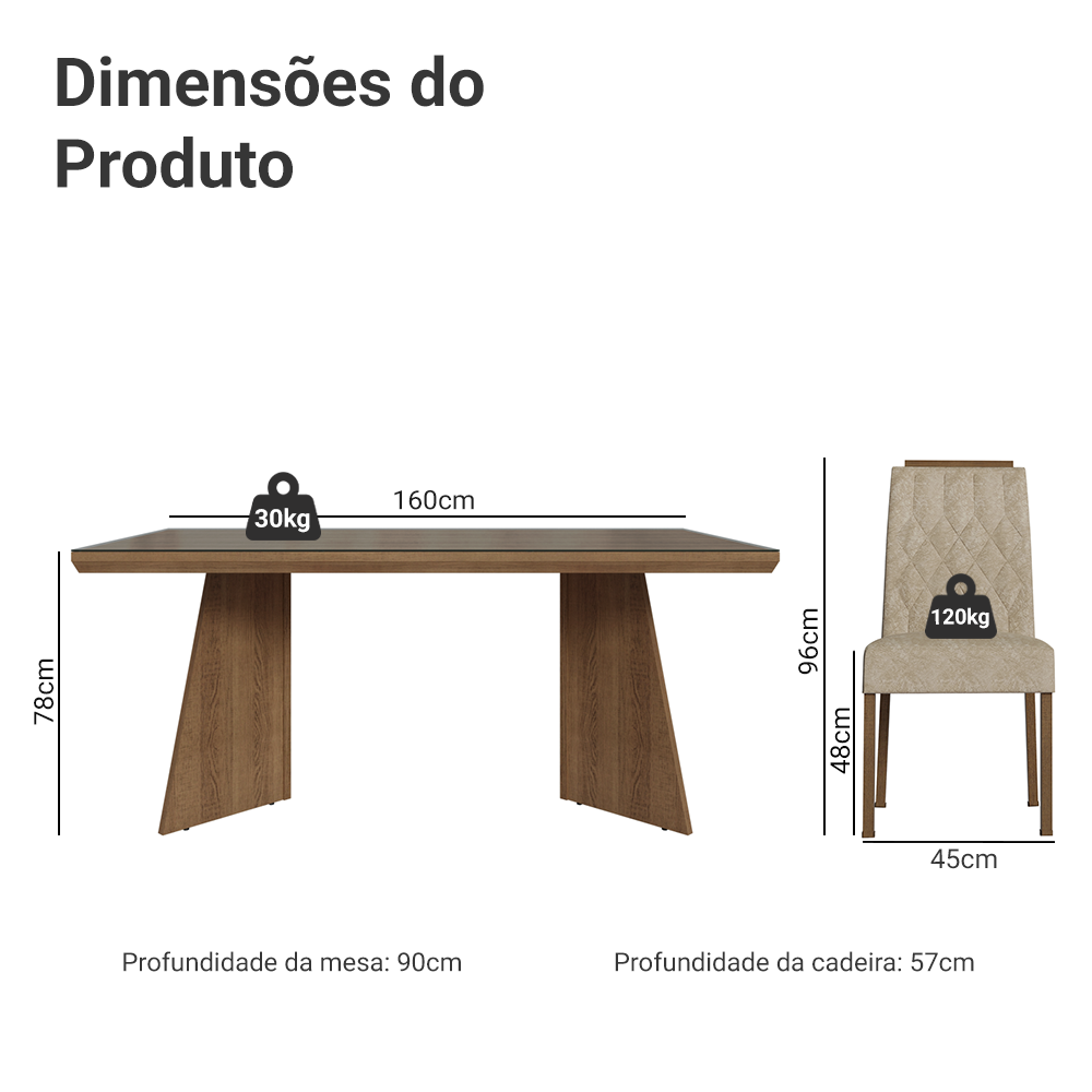 Conjunto Sala de Jantar Tampo com Vidro 6 Cadeiras Rustic/Imperial Pienza Madesa