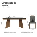 Conjunto Sala de Jantar Tampo com Vidro 6 Cadeiras Rustic/Preto/Silver Pienza Madesa
