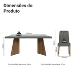 Conjunto Sala de Jantar Tampo com Vidro 6 Cadeiras Rustic/Cinza/Silver Pienza Madesa