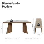 Conjunto Sala de Jantar Tampo com Vidro 6 Cadeiras Rustic/Branco/Imperial Pienza Madesa
