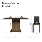 Conjunto Sala de Jantar Mesa Tampo de Madeira 8 Cadeiras Rustic/Preto Marisa Madesa