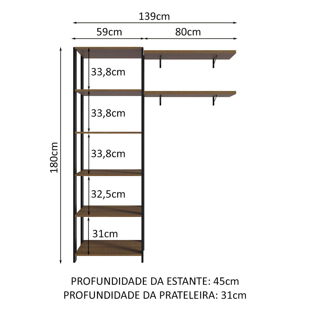 Estante Multiuso + Prateleiras para Lavanderia 139cm Rustic/Preto Madesa