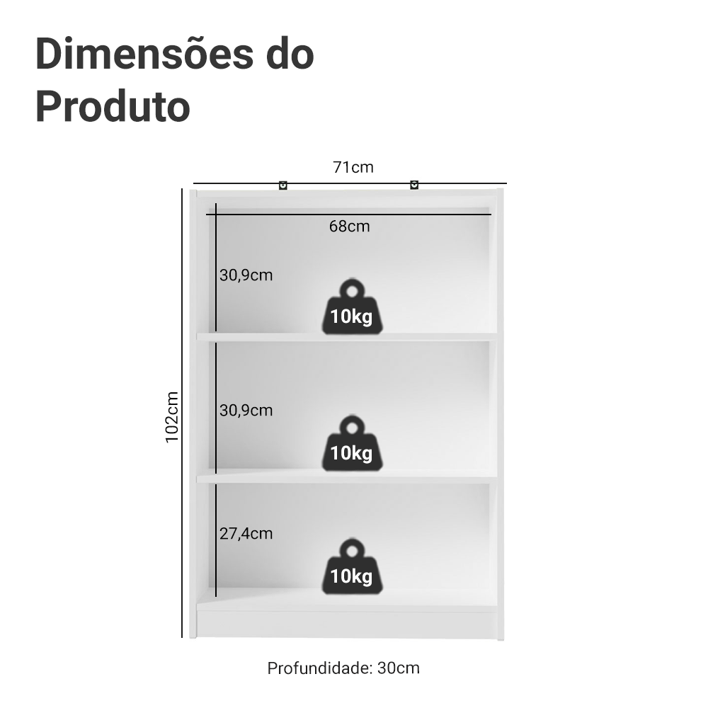 Estante Sapateira 3 Prateleiras Sem Portas Branco Madesa