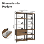 Armário Estante Multiuso Organizador 2 Gavetas 9 Prateleiras 129cm Rustic/Preto Madesa