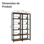 Armário Estante Multiuso Organizador Despensa 10 Prateleiras 118cm Rustic/Preto Madesa