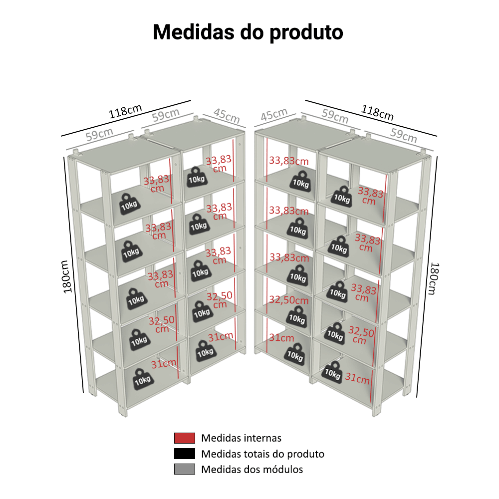 Armário Estante Multiuso Organizador Despensa de Canto 20 Prateleiras 236cm Rustic/Preto Madesa