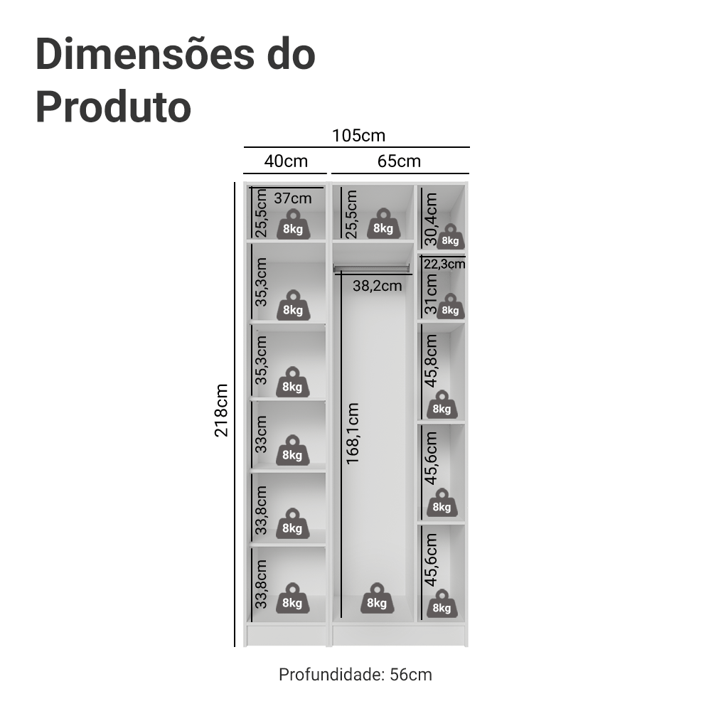 Guarda-Roupa Modulado 2 Portas com Espelhos 5 Nichos Branco Neo Madesa 01