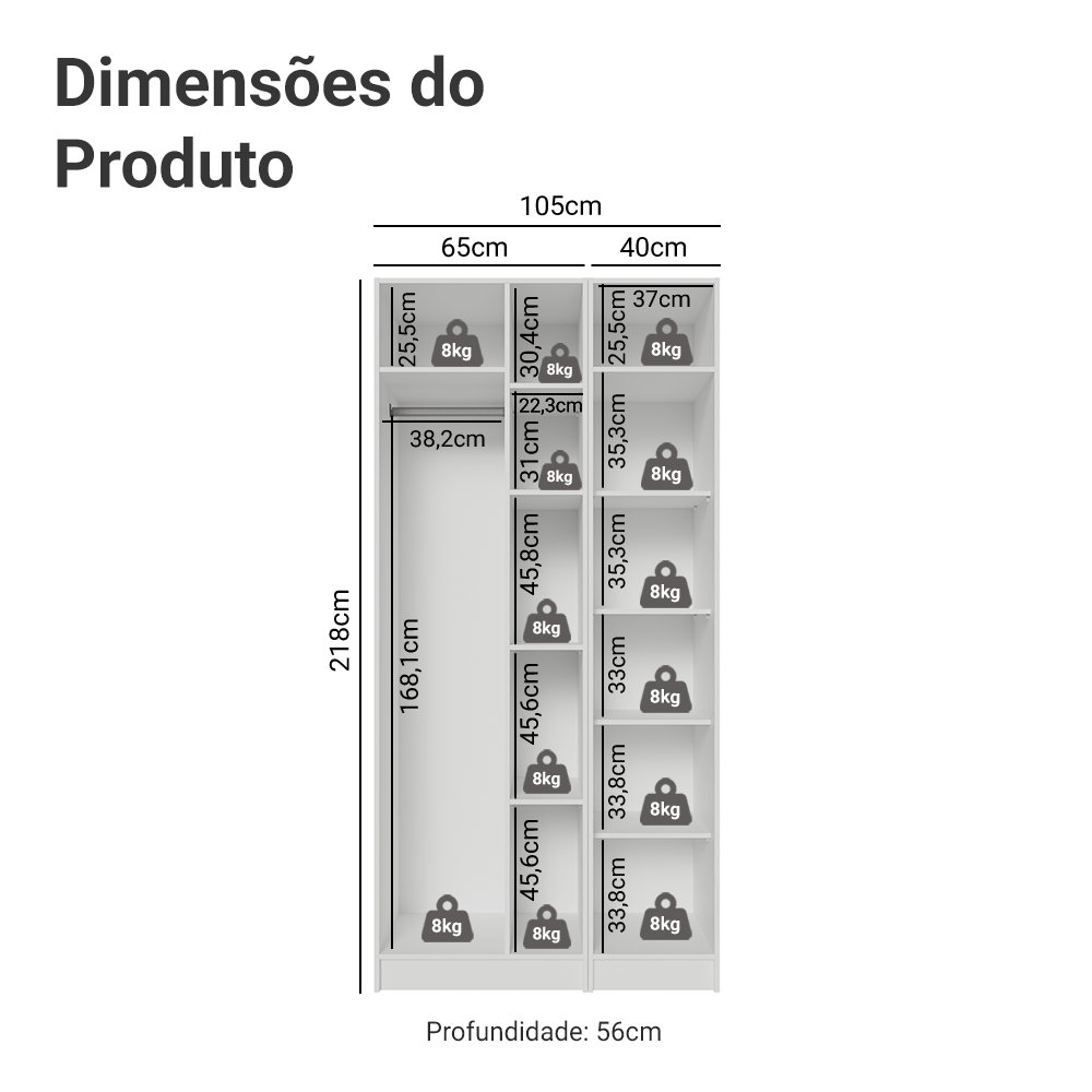 Guarda-Roupa Modulado 2 Portas com Espelhos 5 Nichos Branco Neo Madesa 02