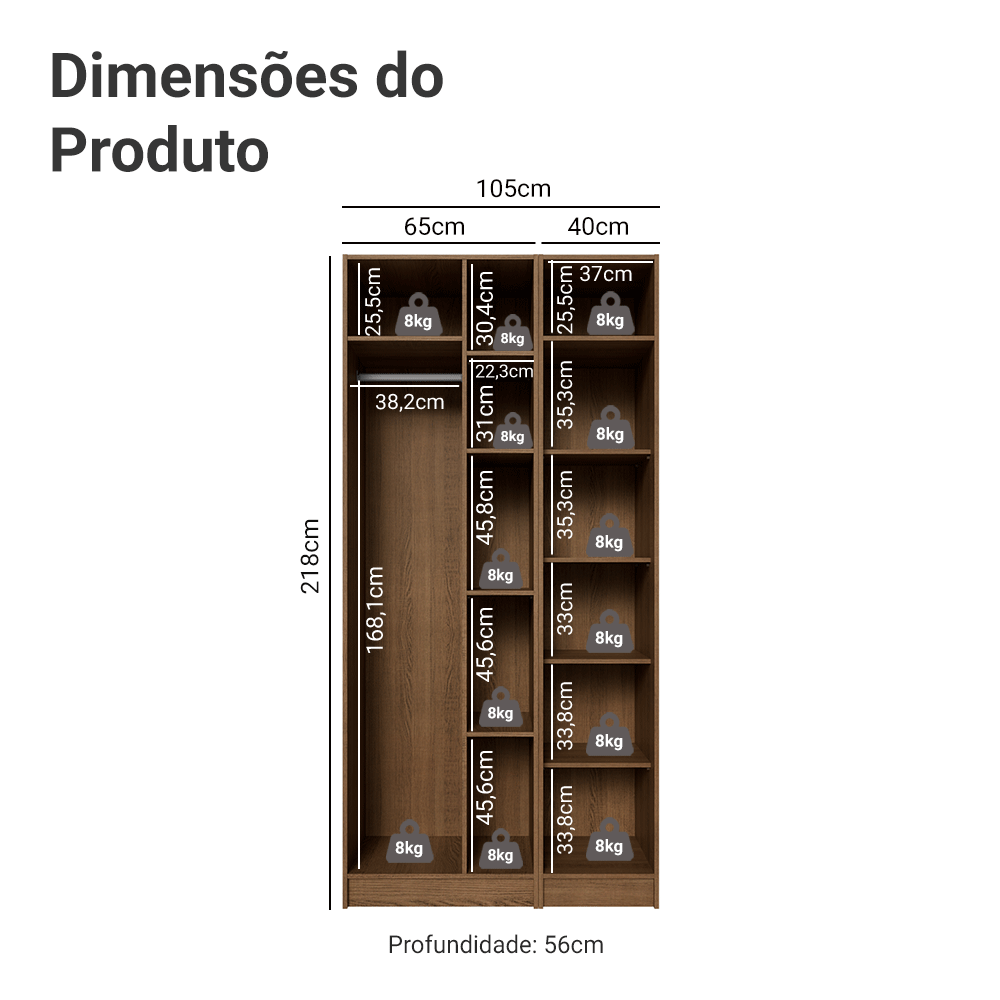 Guarda-Roupa Modulado 2 Portas com Espelhos 5 Nichos Rustic/Crema Neo Madesa 02