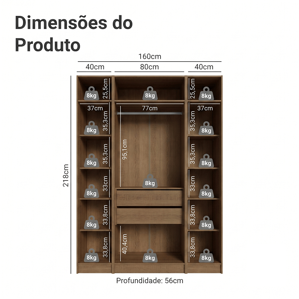 Guarda-Roupa Modulado 160 cm 4 Portas Rustic/Crema Neo Madesa