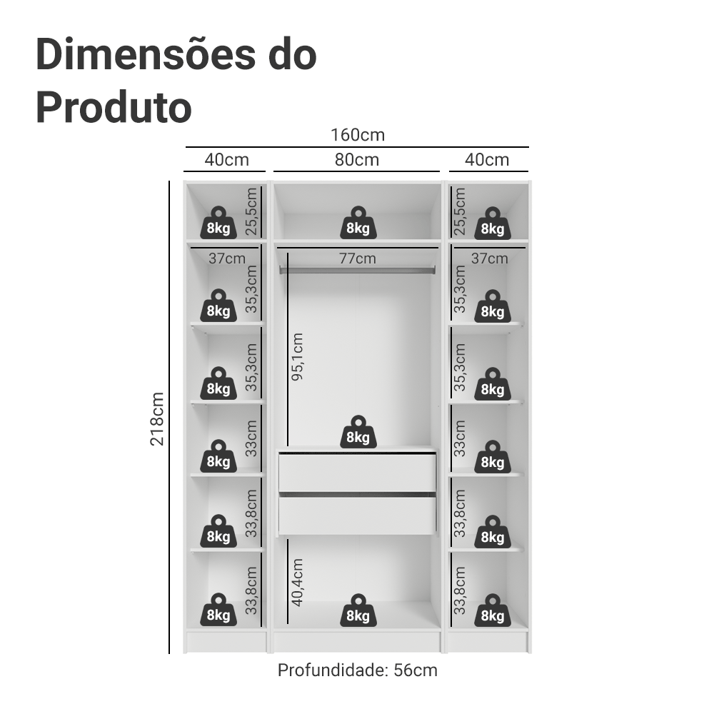 Guarda-Roupa Modulado com Espelhos 160 cm 4 Portas Branco Neo Madesa