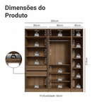 Guarda-Roupa Modulado 200 cm 5 Portas com Espelhos 2 Gavetas Rustic/Crema Neo Madesa 02