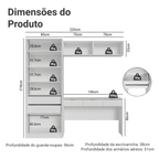Conjunto Quarto 1 Penteadeira 2 Aéreos 1 Guarda-Roupa com Espelhos 2 Portas Neo Branco Madesa
