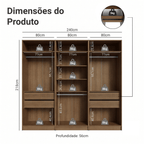 Guarda-Roupa Modulado 240 cm 6 Portas 4 Gavetas Rustic/Crema Neo Madesa 01