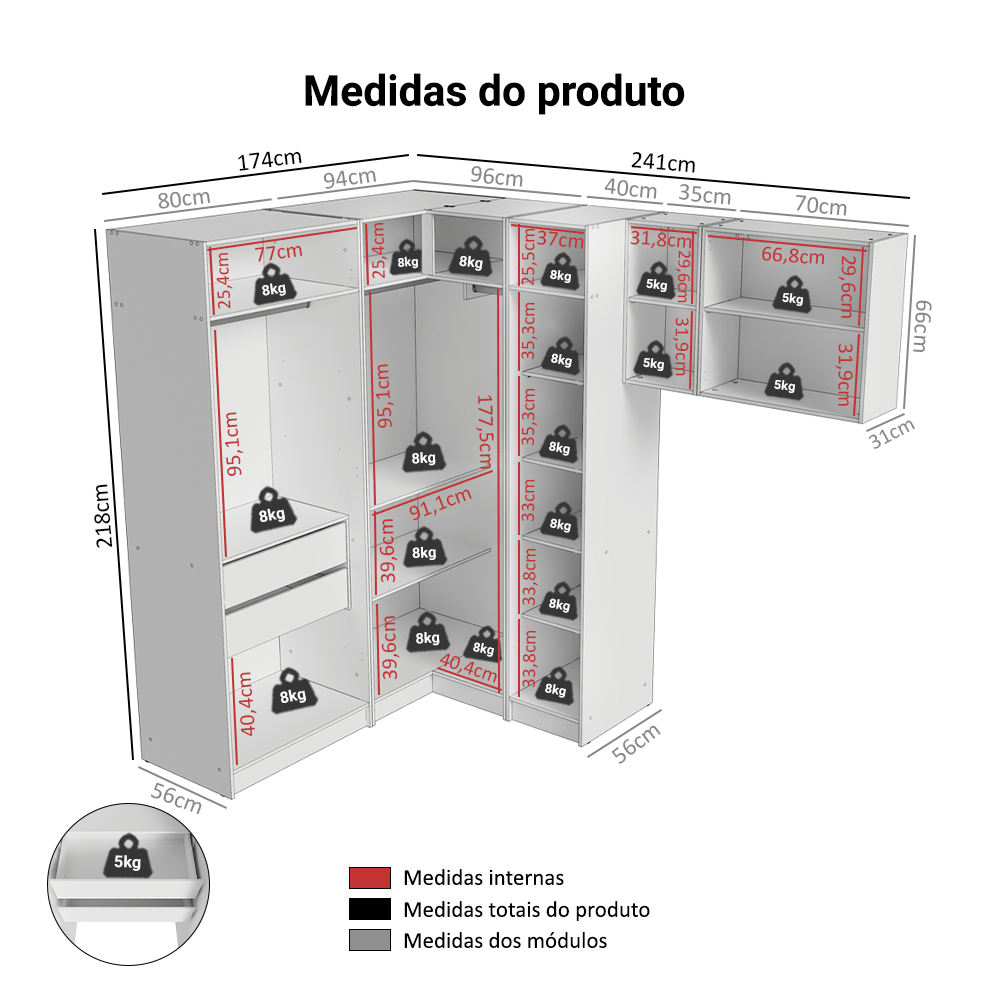 Quarto Completo de Canto Solteiro 415 cm Guarda-Roupa com Espelhos Branco Neo Madesa 02