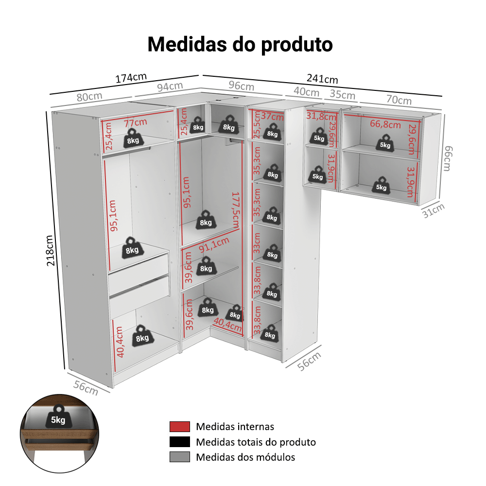 Quarto Completo de Canto Solteiro 415 cm Guarda-Roupa com Espelhos Rustic/Crema Neo Madesa 02