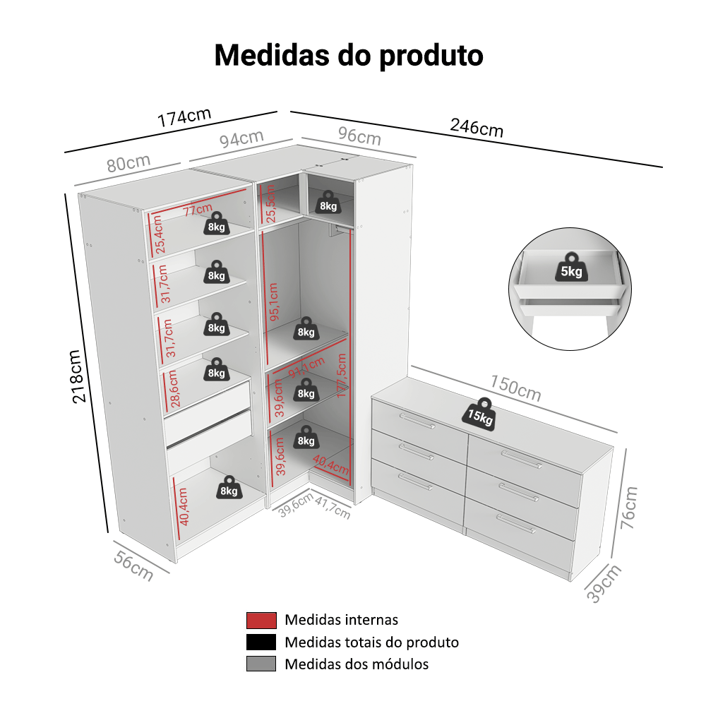 Conjunto Quarto com 2 Guarda-Roupas com Espelhos Neo 1 Cômoda/Móvel para TV Branco Madesa