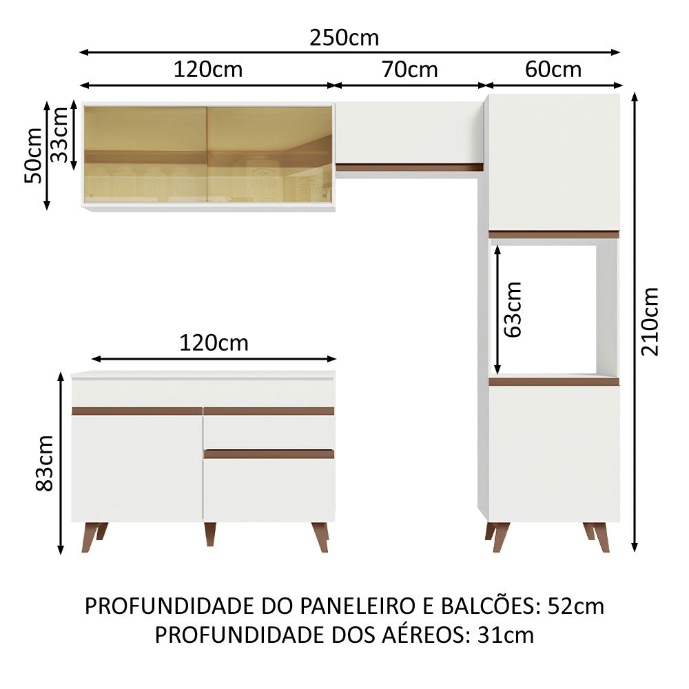 Armário de Cozinha Completa 250cm Branco Reims Madesa XA03