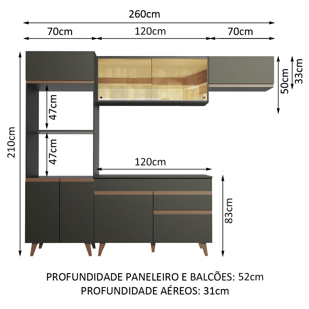 Armário de Cozinha Completa 260cm Preto Reims Madesa XA01