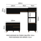 Armário de Cozinha Completa 260cm Preto Reims Madesa 09