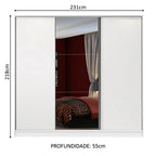 Guarda-Roupa Casal 100% MDF Madesa Zurique 3 Portas de Correr com Espelho Branco