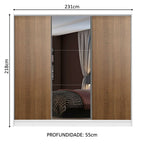 Guarda-Roupa Casal 100% MDF Madesa Zurique 3 Portas de Correr com Espelho Branco/Rustic