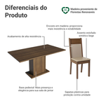 Conjunto Sala de Jantar Lousiana Madesa Mesa Tampo de Madeira com 6 Cadeiras Rustic/Crema/Sintético Bege