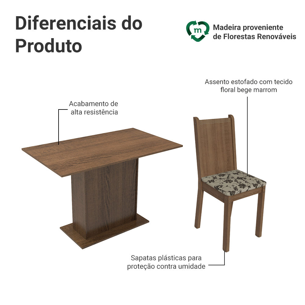 Conjunto Sala de Jantar Lexy Madesa Mesa Tampo de Madeira com 4 Cadeiras Rustic/Bege Marrom