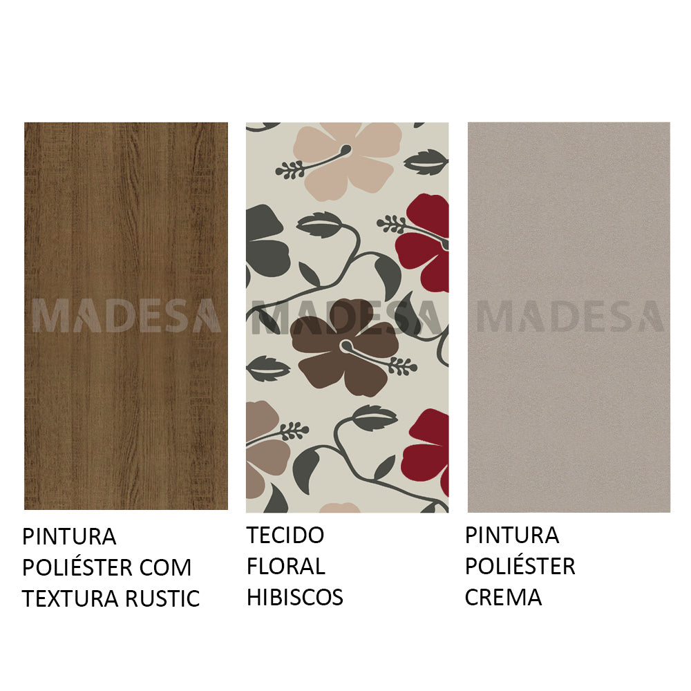 Conjunto Sala de Jantar Madesa Bea Mesa Tampo de Madeira com 4 Cadeiras Rustic/Crema/Floral Hibiscos