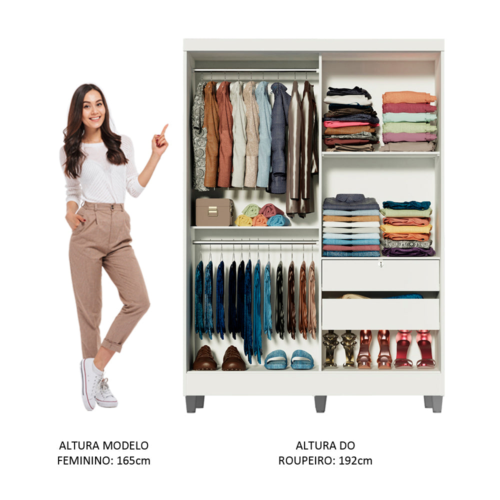 Guarda-Roupa Solteiro Madesa Luke 2 Portas de Correr de Espelho com Pés Branco