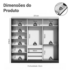 Guarda-Roupa Casal 100% MDF 3 Portas de Correr com Espelho Preto Royale Madesa