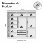 Guarda-Roupa Casal 100% MDF Madesa Royale 3 Portas de Correr Branco/Rustic