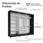 Guarda-Roupa Casal 100% MDF com Pés 3 Portas Preto Malta Madesa