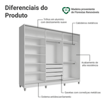 Guarda-Roupa Casal 100% MDF com Pés 3 Portas Branco/Rustic Malta Madesa